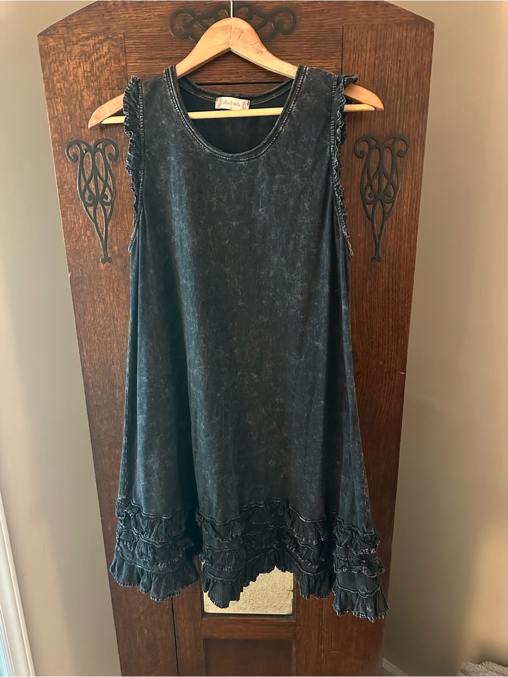 Altar'd State Black Washed Ruffle Hem Mini Dress
